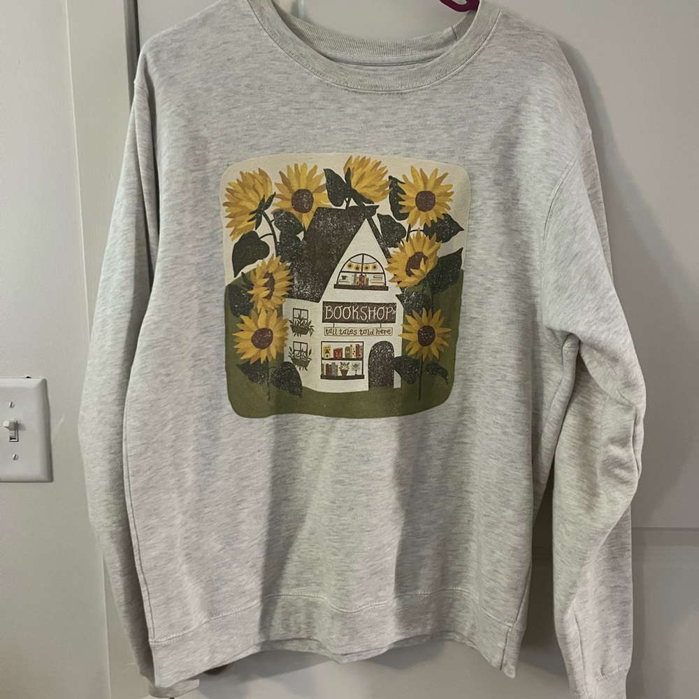 Gray Crewneck with Bookshop Graphic